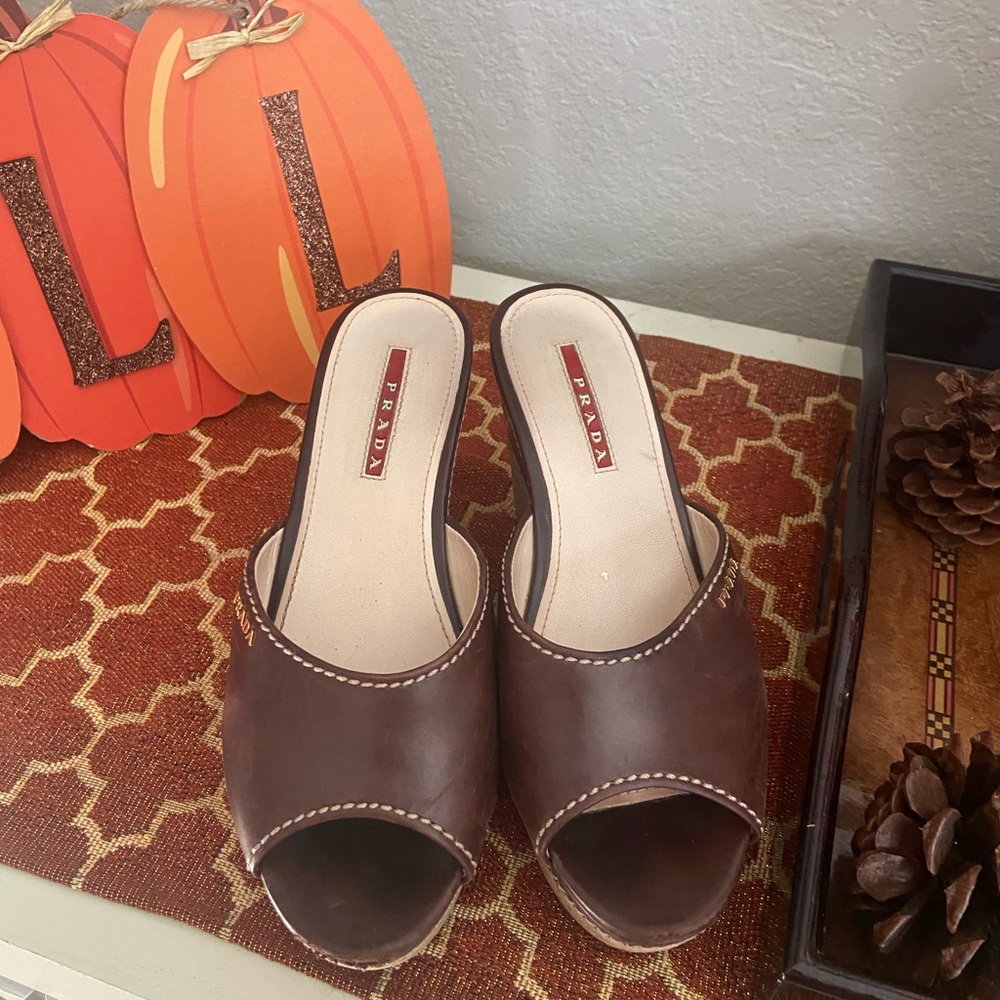 Prada Women's Dark Brown Leather Mules